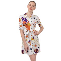 Seamless-pattern-with-spaceships-stars 005 Belted Shirt Dress by nate14shop