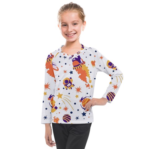 Seamless-pattern-with-spaceships-stars 005 Kids  Long Mesh Tee by nate14shop