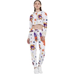 Seamless-pattern-with-spaceships-stars 005 Cropped Zip Up Lounge Set