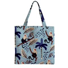 Tropical-leaves-seamless-pattern-with-monkey Zipper Grocery Tote Bag by nate14shop