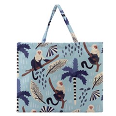 Tropical-leaves-seamless-pattern-with-monkey Zipper Large Tote Bag by nate14shop