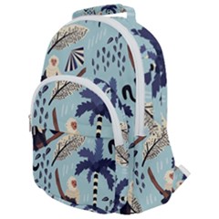 Tropical-leaves-seamless-pattern-with-monkey Rounded Multi Pocket Backpack by nate14shop