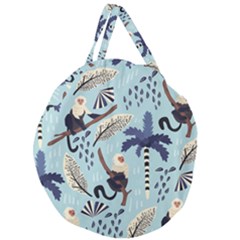Tropical-leaves-seamless-pattern-with-monkey Giant Round Zipper Tote by nate14shop