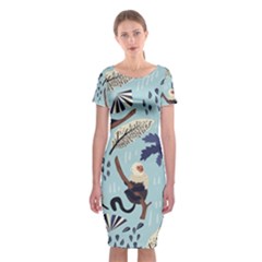Tropical-leaves-seamless-pattern-with-monkey Classic Short Sleeve Midi Dress by nate14shop