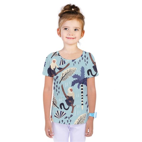 Tropical-leaves-seamless-pattern-with-monkey Kids  One Piece Tee by nate14shop