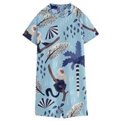 Tropical-leaves-seamless-pattern-with-monkey Kids  Boyleg Half Suit Swimwear by nate14shop