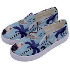 Tropical-leaves-seamless-pattern-with-monkey Kids  Canvas Slip Ons by nate14shop