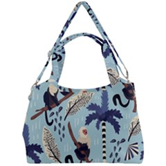 Tropical-leaves-seamless-pattern-with-monkey Double Compartment Shoulder Bag by nate14shop