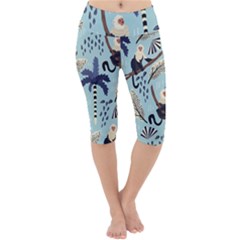 Tropical-leaves-seamless-pattern-with-monkey Lightweight Velour Cropped Yoga Leggings by nate14shop