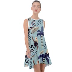 Tropical-leaves-seamless-pattern-with-monkey Frill Swing Dress by nate14shop