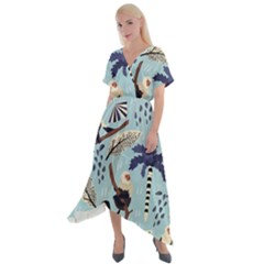 Tropical-leaves-seamless-pattern-with-monkey Cross Front Sharkbite Hem Maxi Dress by nate14shop