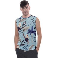 Tropical-leaves-seamless-pattern-with-monkey Men s Regular Tank Top