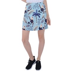 Tropical-leaves-seamless-pattern-with-monkey Tennis Skirt