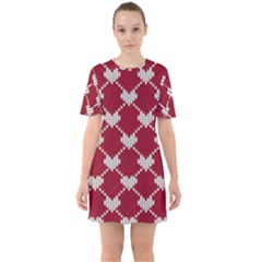 Christmas-seamless-knitted-pattern-background Sixties Short Sleeve Mini Dress by nate14shop