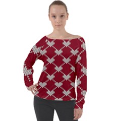 Christmas-seamless-knitted-pattern-background Off Shoulder Long Sleeve Velour Top by nate14shop