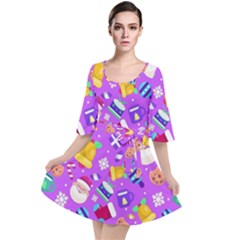 Flat-christmas-pattern-design Velour Kimono Dress