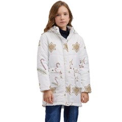 Hand-drawn-christmas-pattern Kid s Hooded Longline Puffer Jacket by nate14shop