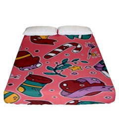 Hand-drawn-christmas-pattern-design Fitted Sheet (king Size) by nate14shop