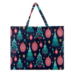 Hand-drawn-flat-christmas-pattern Zipper Large Tote Bag by nate14shop