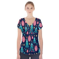 Hand-drawn-flat-christmas-pattern Short Sleeve Front Detail Top by nate14shop