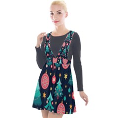 Hand-drawn-flat-christmas-pattern Plunge Pinafore Velour Dress