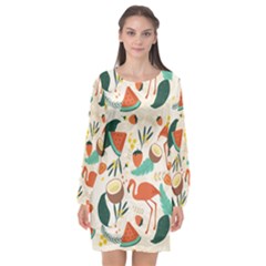 Fruity Summer Long Sleeve Chiffon Shift Dress  by HWDesign