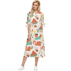 Fruity Summer Bow Sleeve Chiffon Midi Dress by HWDesign