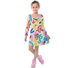 Popping Colors Kids  Long Sleeve Velvet Dress