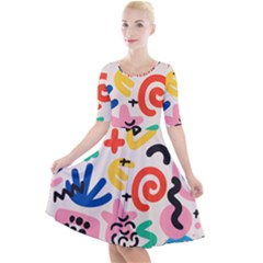 Popping Colors Quarter Sleeve A-line Dress by HWDesign