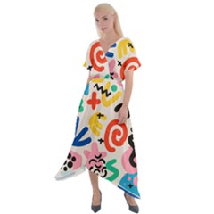 Popping Colors Cross Front Sharkbite Hem Maxi Dress