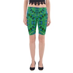 Vines Of Beautiful Flowers On A Painting In Mandala Style Yoga Cropped Leggings by pepitasart