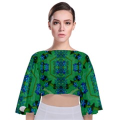 Vines Of Beautiful Flowers On A Painting In Mandala Style Tie Back Butterfly Sleeve Chiffon Top by pepitasart