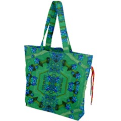 Vines Of Beautiful Flowers On A Painting In Mandala Style Drawstring Tote Bag by pepitasart