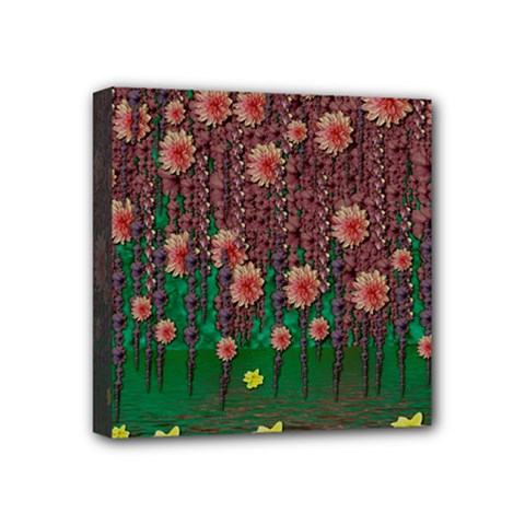 Floral Vines Over Lotus Pond In Meditative Tropical Style Mini Canvas 4  X 4  (stretched) by pepitasart
