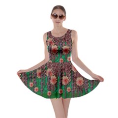 Floral Vines Over Lotus Pond In Meditative Tropical Style Skater Dress by pepitasart