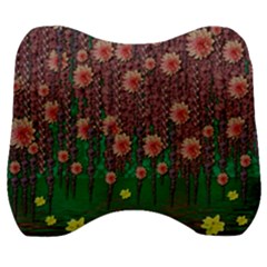 Floral Vines Over Lotus Pond In Meditative Tropical Style Velour Head Support Cushion by pepitasart