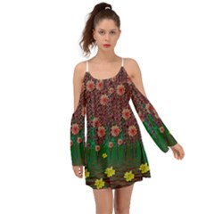 Floral Vines Over Lotus Pond In Meditative Tropical Style Kimono Sleeves Boho Dress by pepitasart