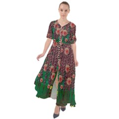 Floral Vines Over Lotus Pond In Meditative Tropical Style Waist Tie Boho Maxi Dress by pepitasart