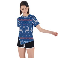 Knitted-christmas-pattern 001 Asymmetrical Short Sleeve Sports Tee