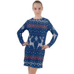 Knitted-christmas-pattern 001 Long Sleeve Hoodie Dress by nate14shop