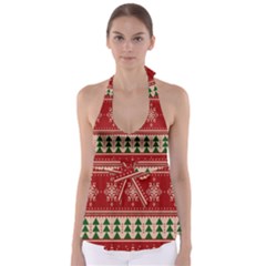 Knitted-christmas-pattern Babydoll Tankini Top