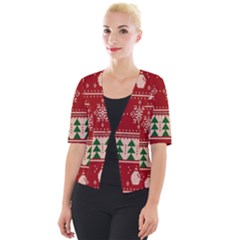 Knitted-christmas-pattern Cropped Button Cardigan