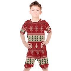 Knitted-christmas-pattern Kids  Tee And Shorts Set