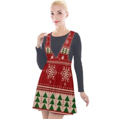 Knitted-christmas-pattern Plunge Pinafore Velour Dress