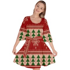 Knitted-christmas-pattern Velour Kimono Dress