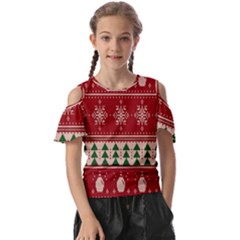 Knitted-christmas-pattern Kids  Butterfly Cutout Tee by nate14shop