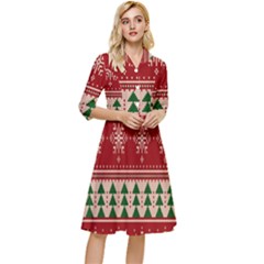Knitted-christmas-pattern Classy Knee Length Dress