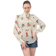 Seamless-background-with-spaceships-stars High Neck Long Sleeve Chiffon Top by nate14shop