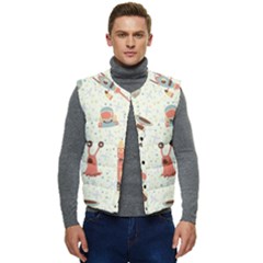 Seamless-background-with-spaceships-stars Men s Short Button Up Puffer Vest	