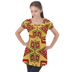 Abstract Pattern Geometric Backgrounds Puff Sleeve Tunic Top by Eskimos